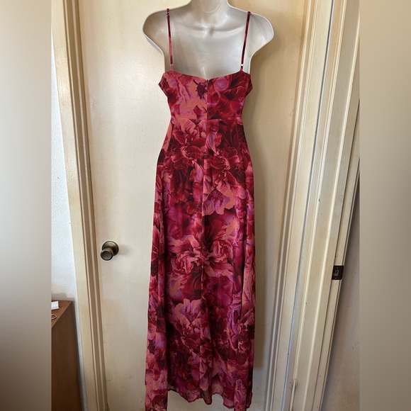 Lulus Beautiful Soul Burgundy Floral Print Twist-front Maxi Dress - Size M NWT - Picture 6 of 11